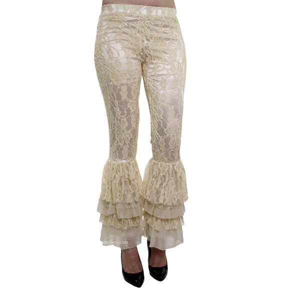 SACRED DEEDS Cream Bellbottom Lace Pants Size Medium NEW with tags - Picture 2 of 9